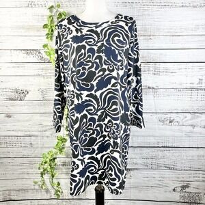 Ann Taylor Loft Dress size Small Black Blue Floral Boho Straight Knee Wedding